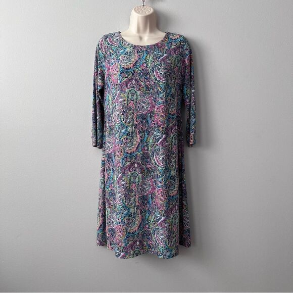 Tommy Hilfiger Multi-Color Paisley 3/4 Sleeve Dress Size 8 - Picture 1 of 7
